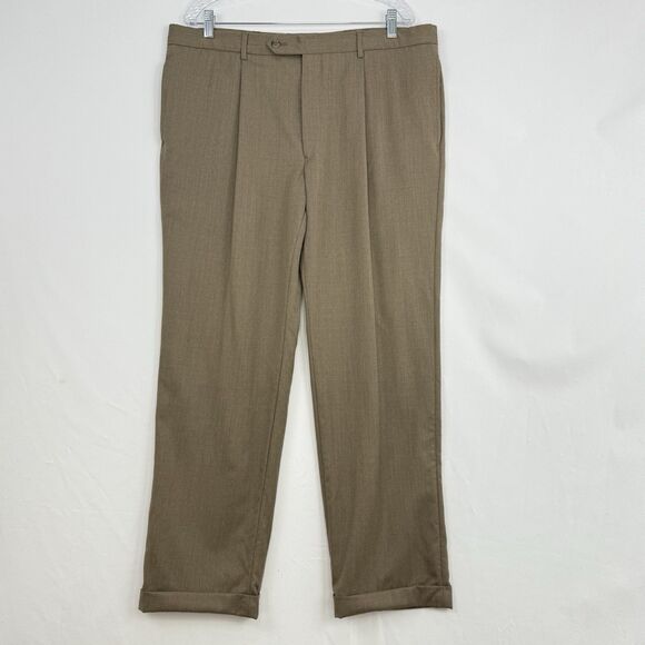 Paul Frederick Men’s 36x30 Brown Pleated Dress Pants Cuffed Wool Cashmere - Picture 2 of 16